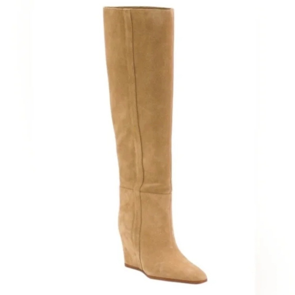 Vince Camuto Tiasie Over Knee Boots Tan Suede Wedge Wmn 5.5 Pointed Toe Fall
